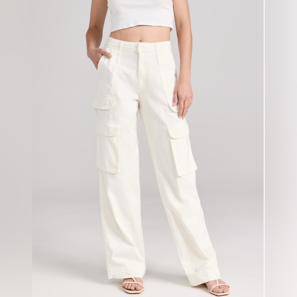 FRAME DENIM Relaxed Straight Cargo Pants Wide Leg High Rise Size 27 Ecru